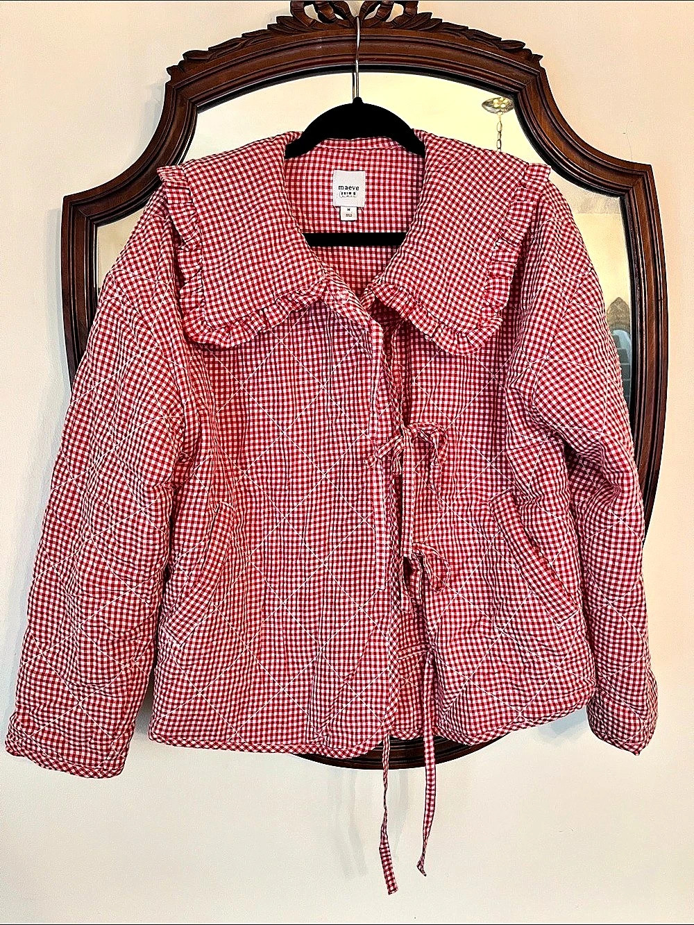 maeve The Hazel Quilted Plaid Jacket Gingham Jacket Red & White Medium